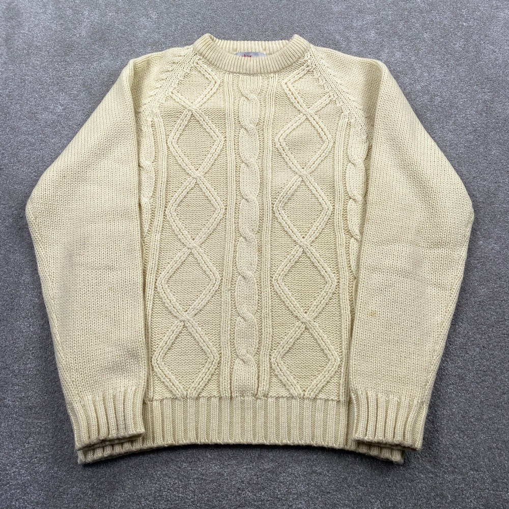 Astor One Cable Knit Sweater Mens Large Cream Ivory Vintage Acrylic Crewneck